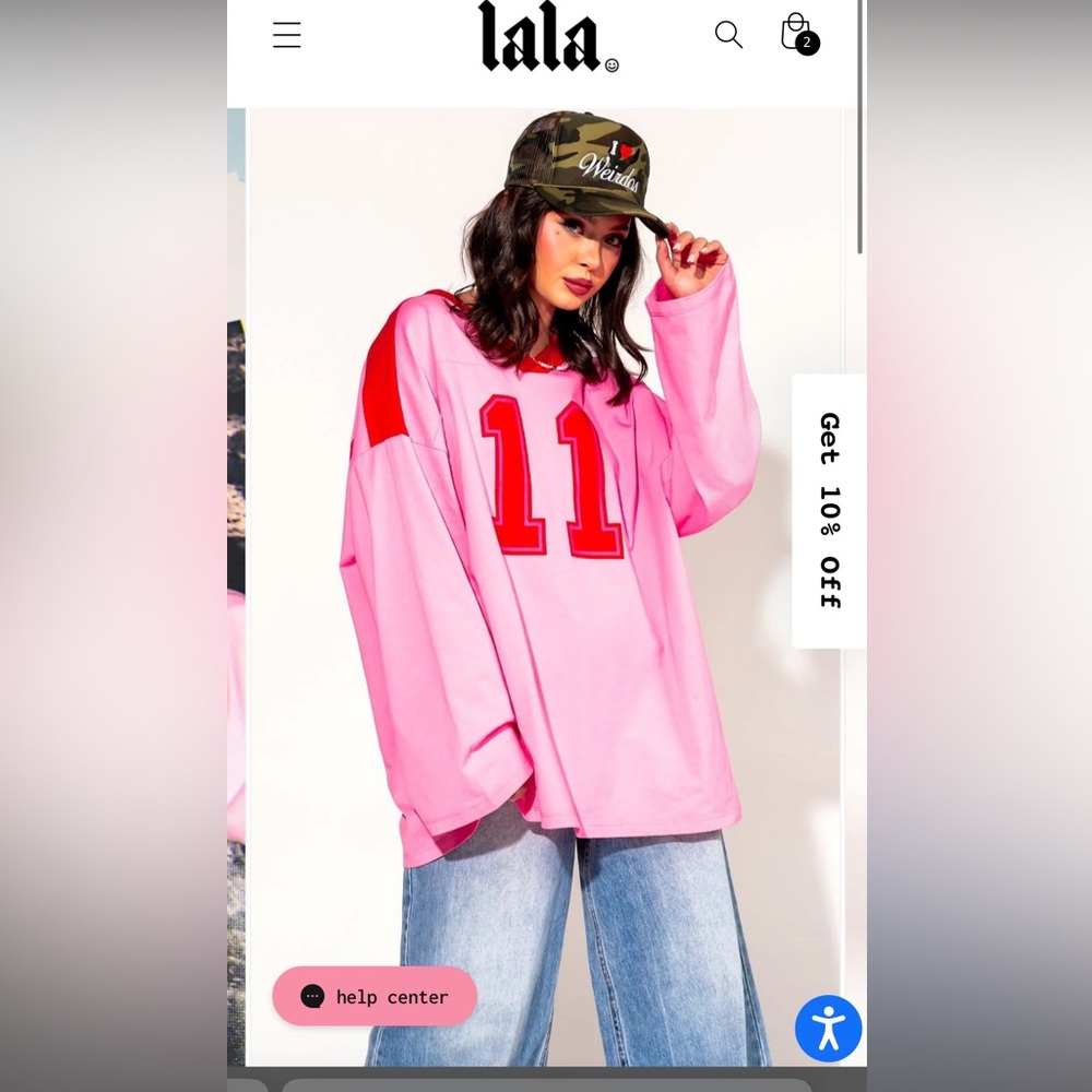 Lucky Oversized Jersey Tee in Red + Pink